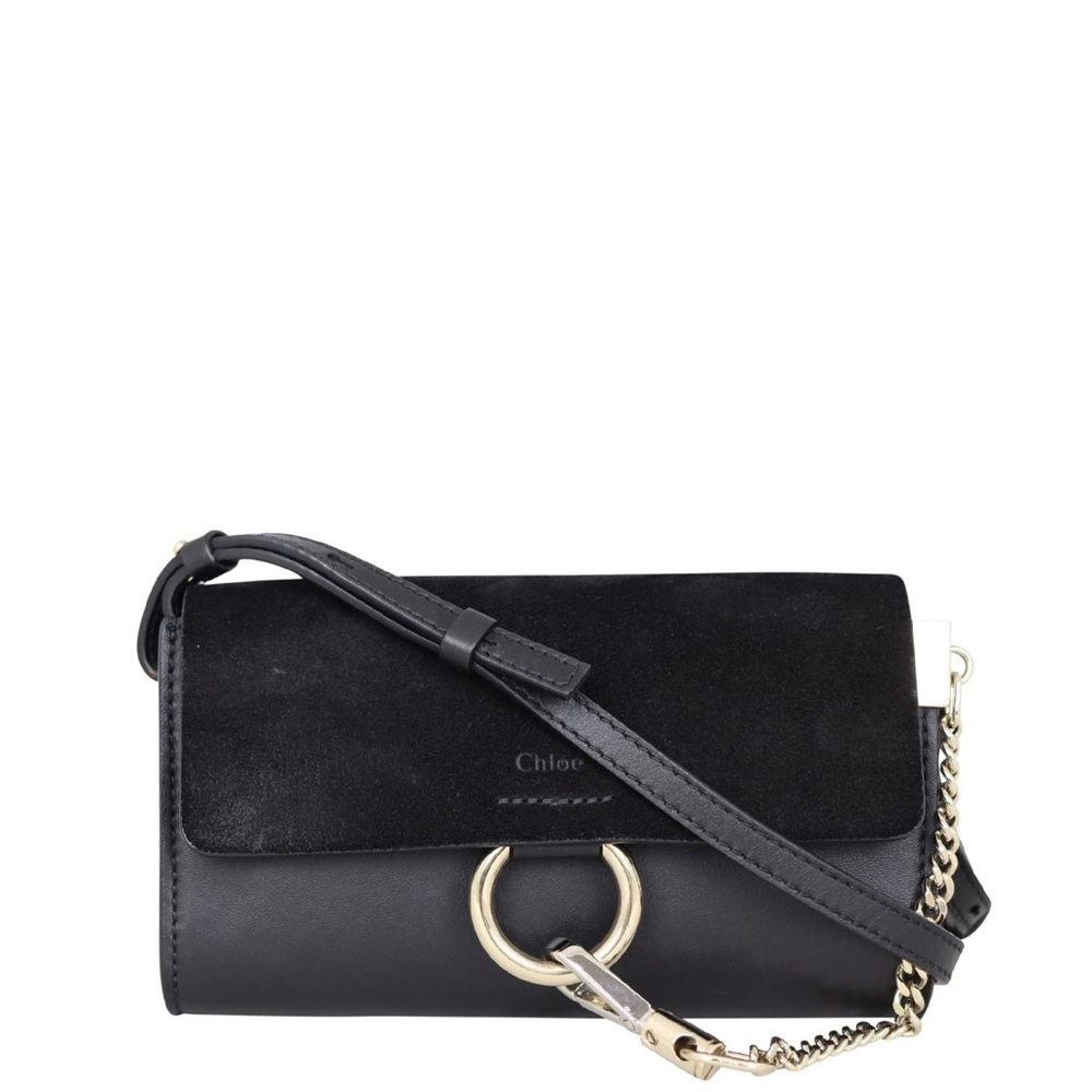 Chloé Black Leather & Suede Crossbody Bag with Gold Ring Hardware